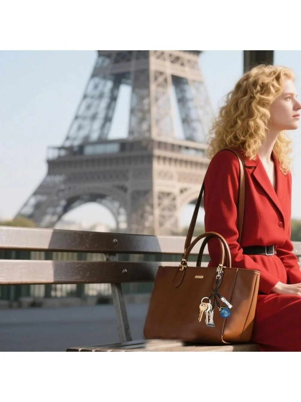 Eiffel Tower Cherry Bag Charm Keychain - Stylish Purse Accessory for Women